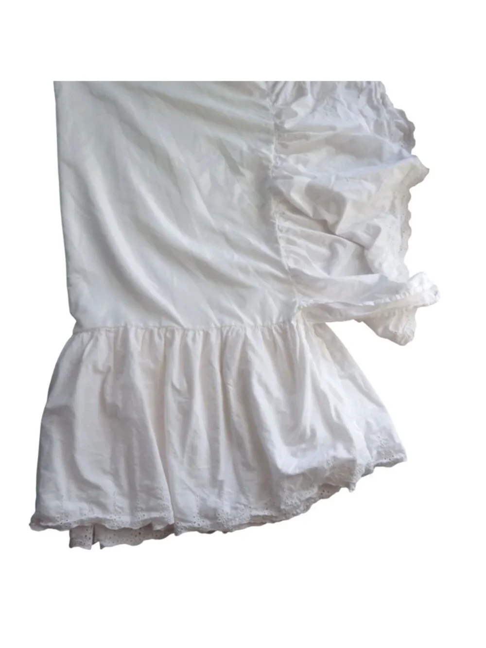Vintage Queen White Cotton Eyelet Bed Skirt Embroidered Hem Ruffled 15